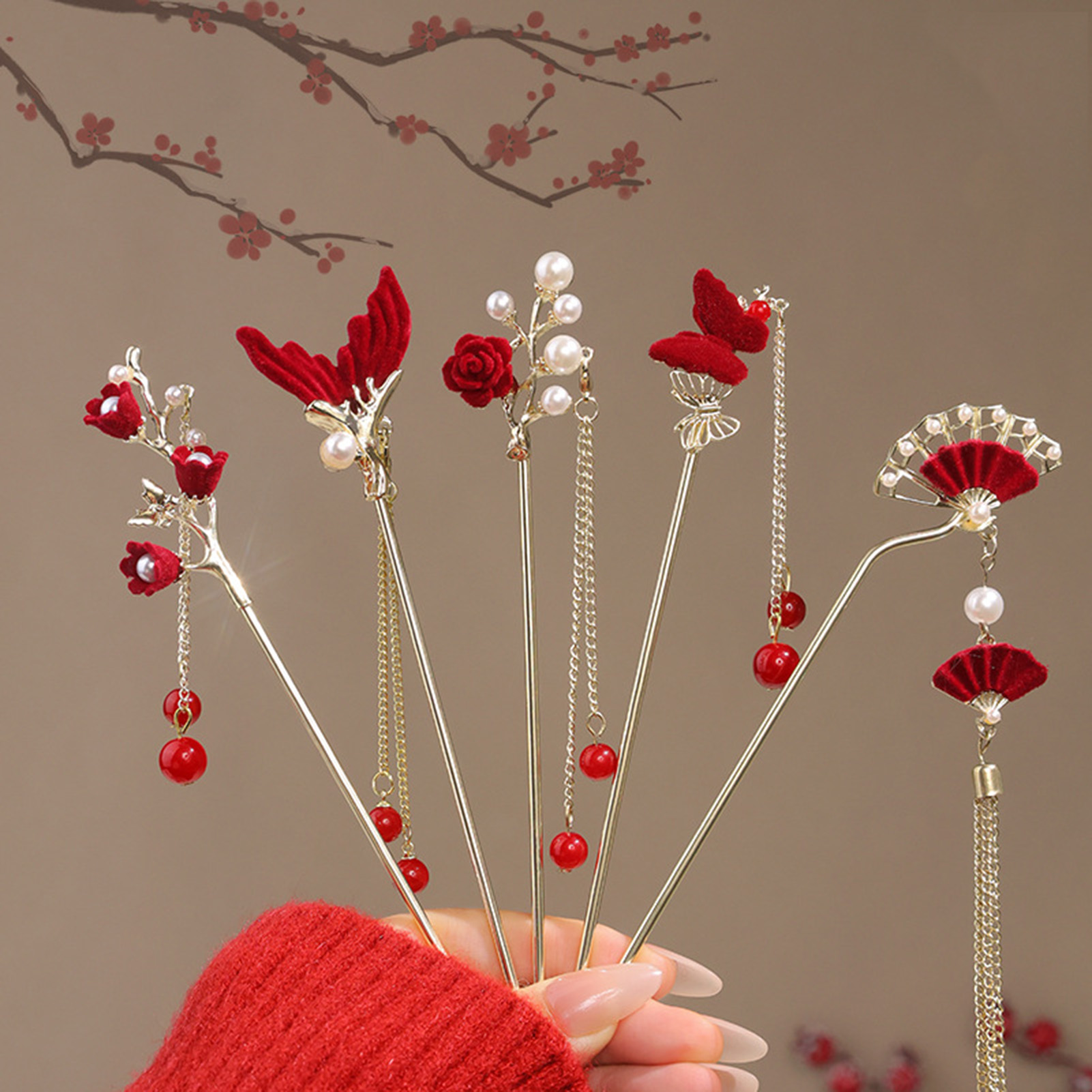 Chinese Style Rose Flower Hair - Hair Care Japanese 评论和价格