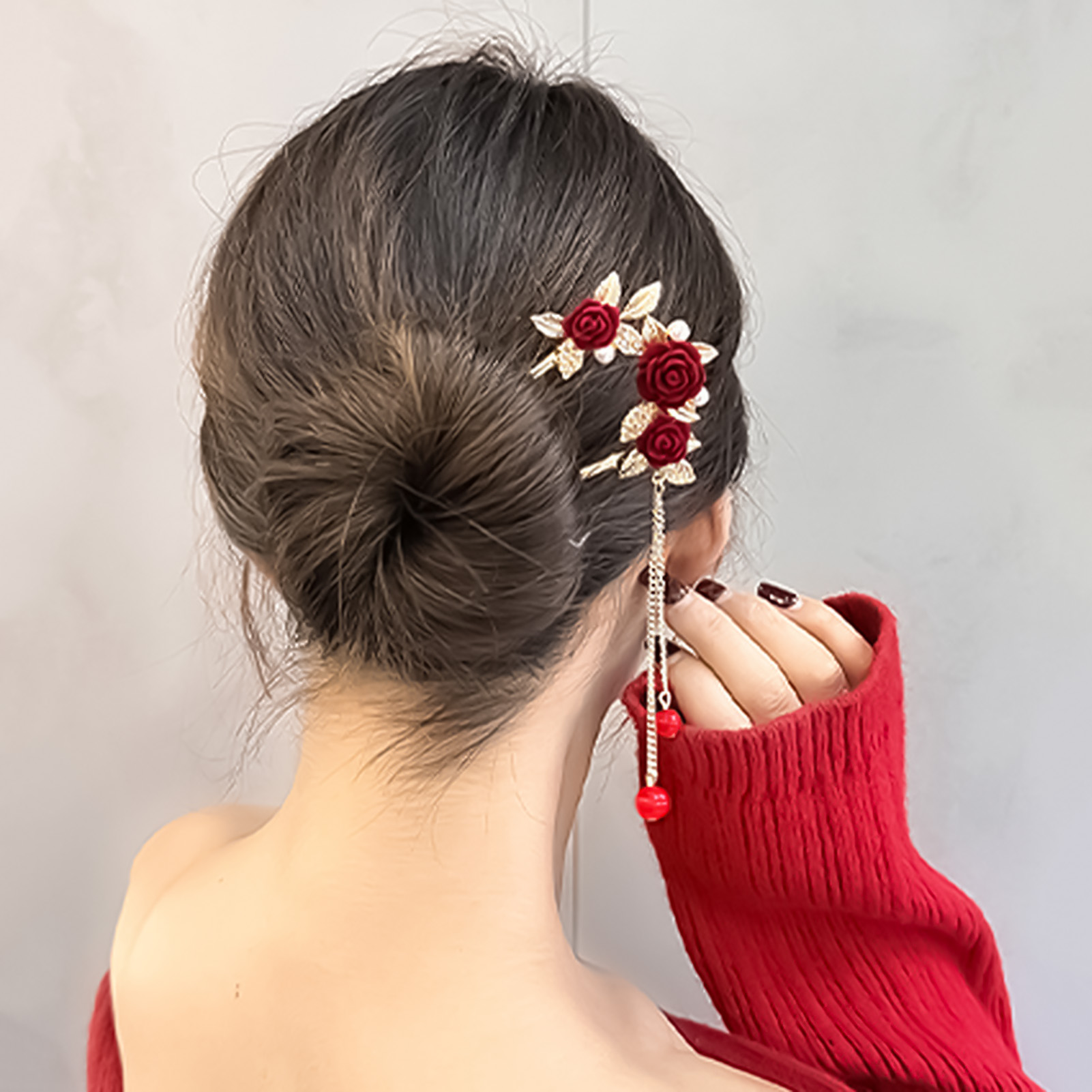 Chinese Style Rose Flower Hair - Hair Care Japanese 评论和价格