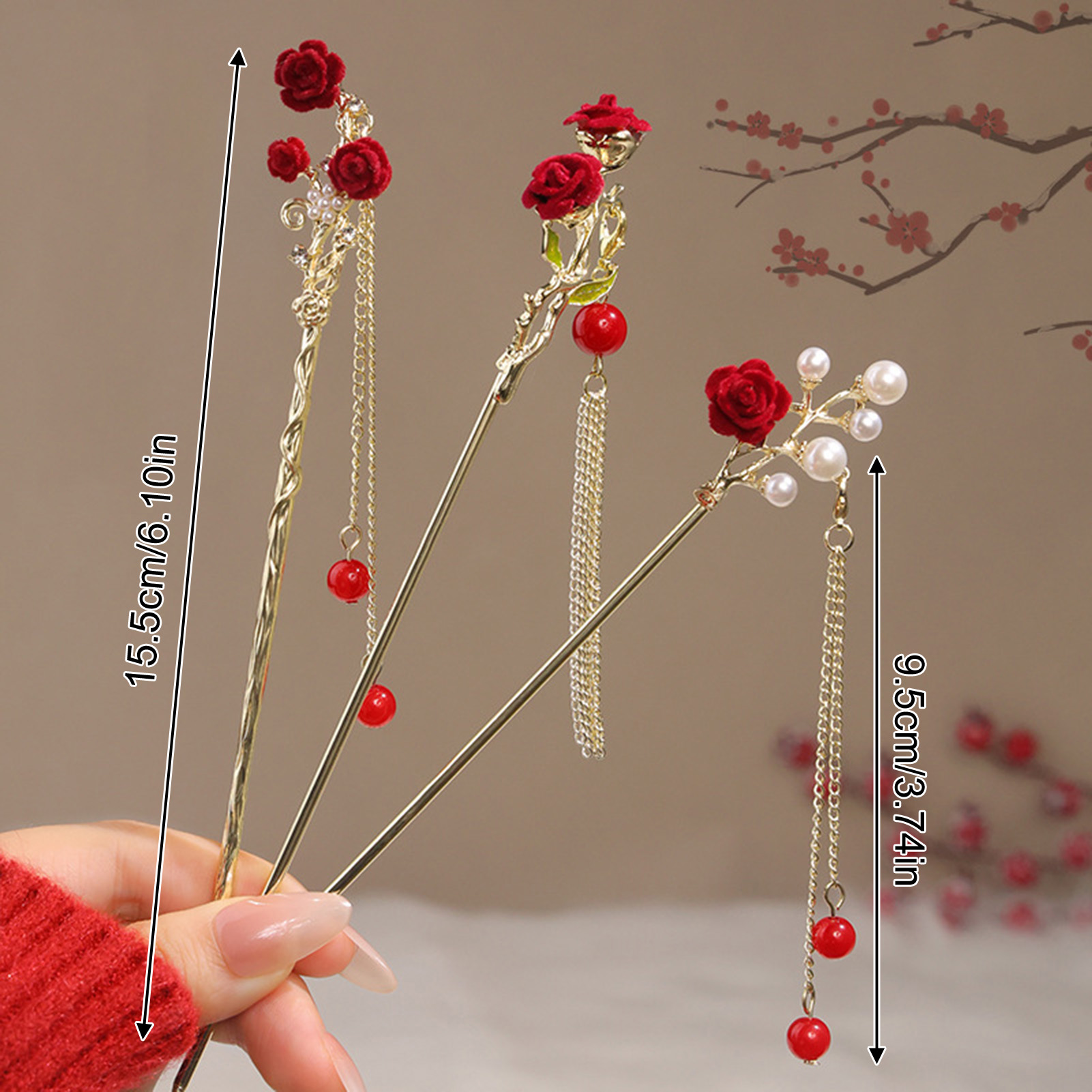 Chinese Style Rose Flower Hair - Hair Care Japanese 评论和价格